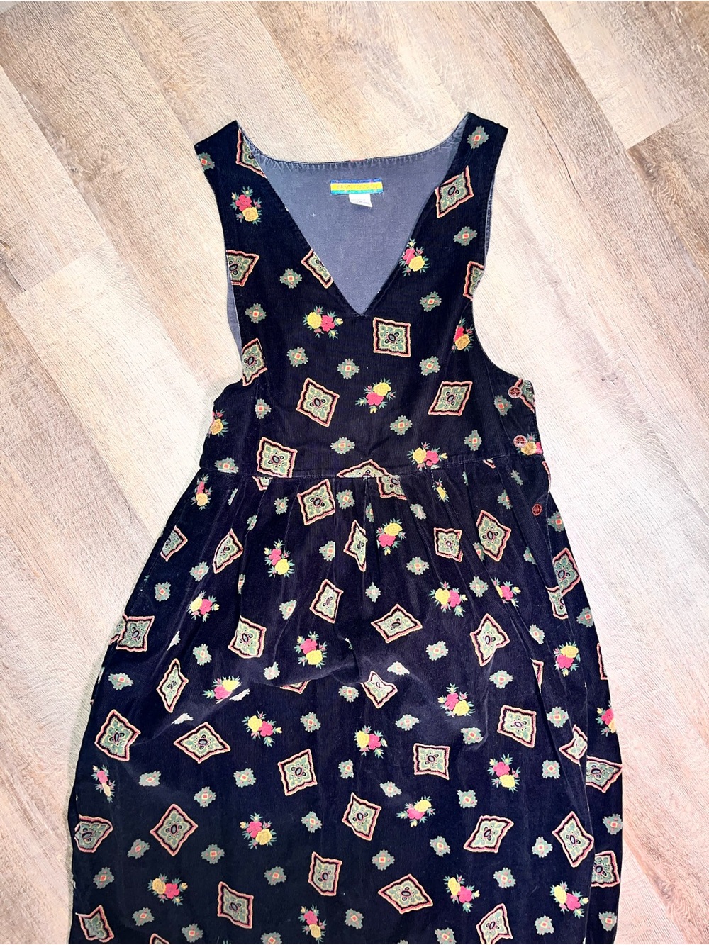 VTG Bryn Connelly Corduroy Jumper Dress Sz 10 Black Floral #teachercore
